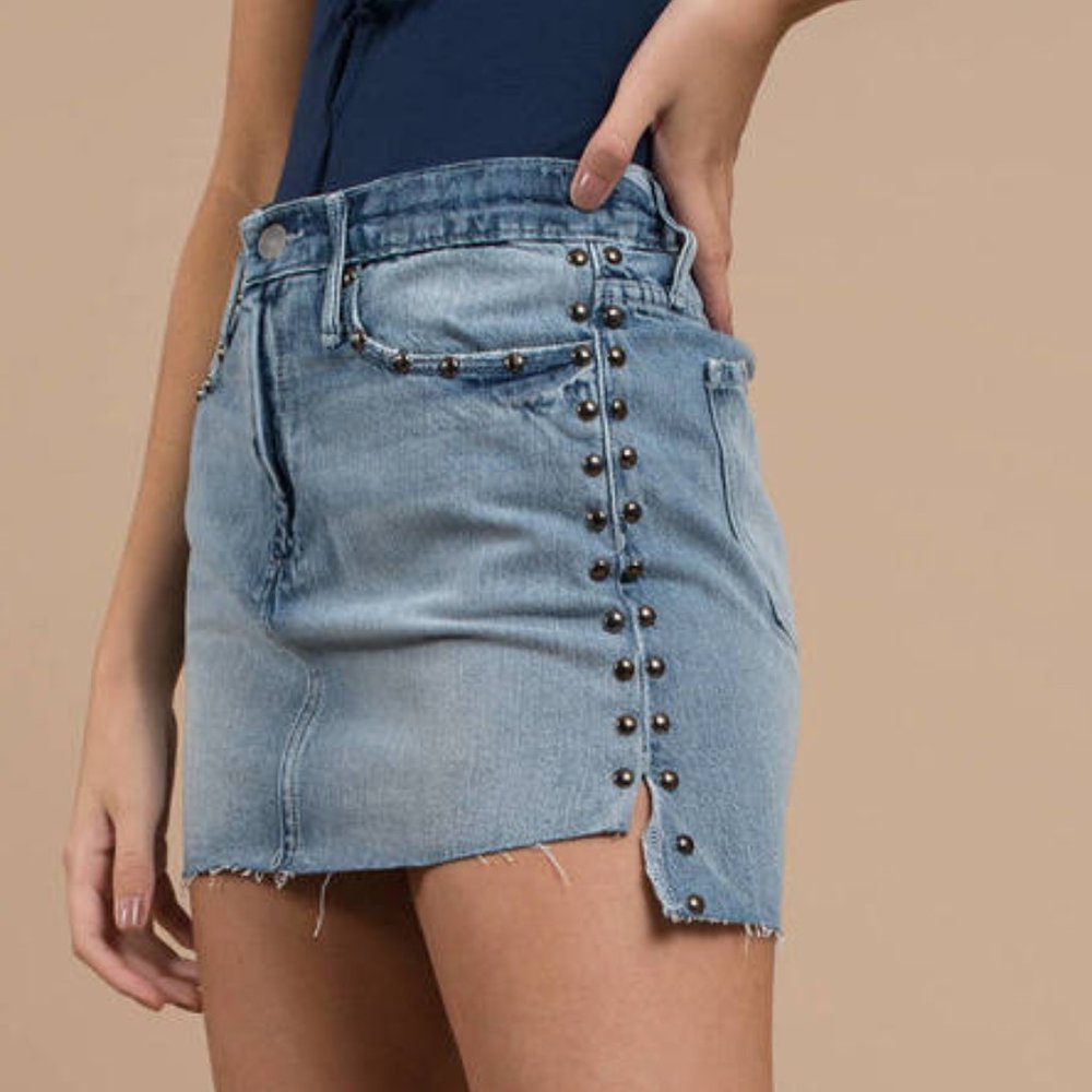 Black Orchid Studded Blue Jean Skirt